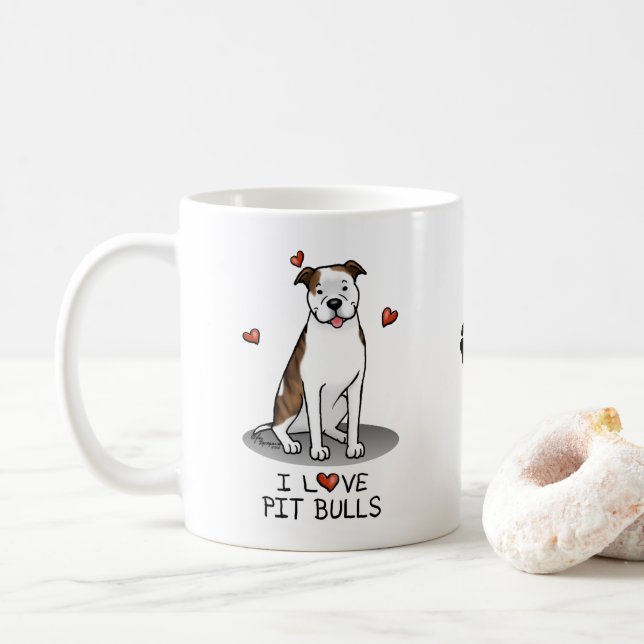 I Liebe Pit Bulls (lt brindle white 3) Herz Niedli Kaffeetasse (Mit Donut)