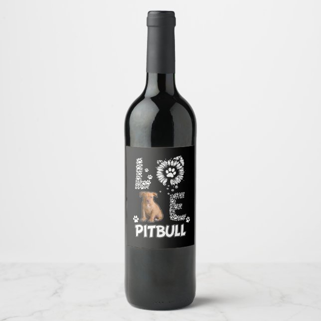 I Liebe Pitbulhunde Weinetikett (Vorderseite)