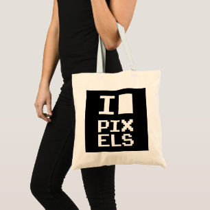 I Liebe Pixel, Geek Design, Pixelkunst Tragetasche
