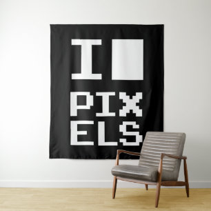 I Liebe Pixel, Geek Design, Pixelkunst Wandteppich