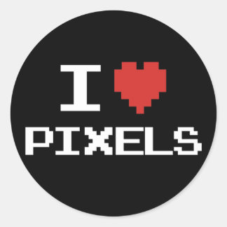 I Liebe Pixel pixeliger Herzrücklauf 8-Bit-Gamer Runder Aufkleber