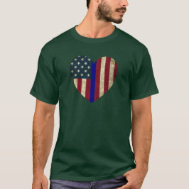 I Liebe Police Thin Blue Line American Heart Flag T-Shirt