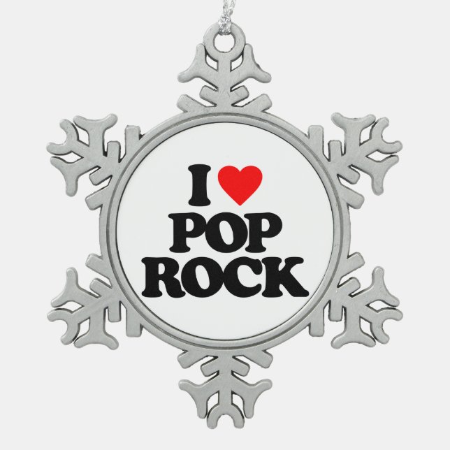 I LIEBE-POP-FELSEN SCHNEEFLOCKEN Zinn-Ornament (Vorderseite)