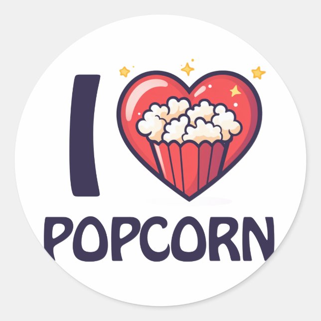 I Liebe Popcorn Runder Aufkleber (Vorderseite)