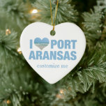 I Liebe Port Aransas Keramik Ornament<br><div class="desc">Ich Liebe Port Aransas Weihnachtsschmuck mit einem niedlichen herzförmigen Foto der Texas-Küste. Schöne Küstengewässer machen mich glücklich im Sommerurlaub. Ein niedliches Sake-Geschenk.</div>