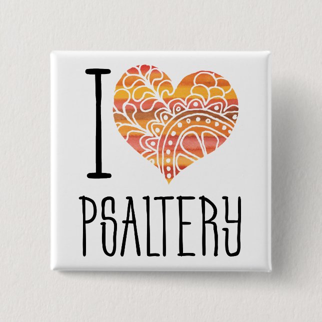 I Liebe Psaltery Orange Mandala Herz Button (Vorderseite)