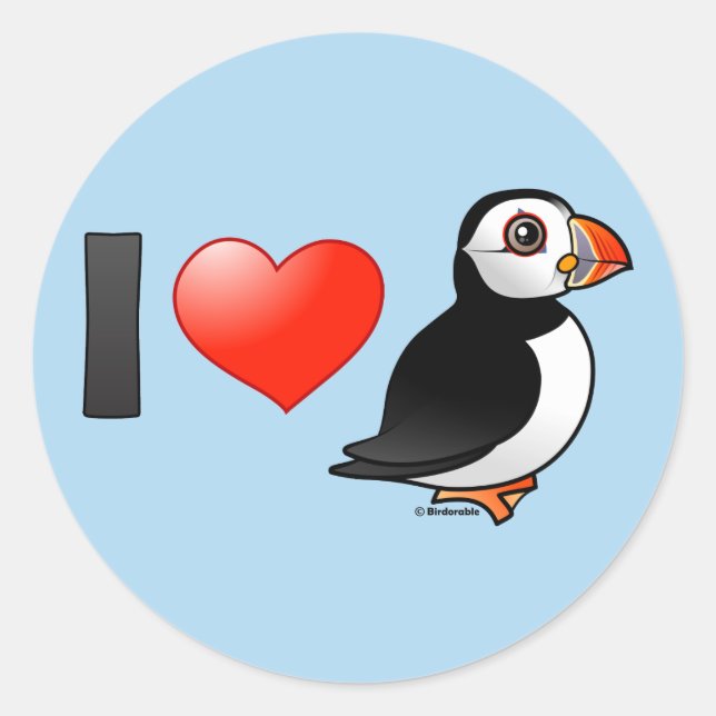 I Liebe Puffins Runder Aufkleber (Vorderseite)