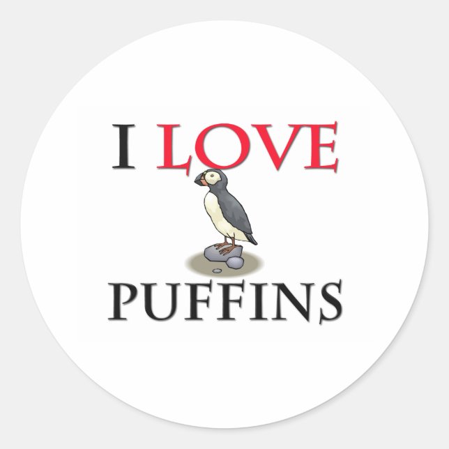 I Liebe Puffins Runder Aufkleber (Vorderseite)