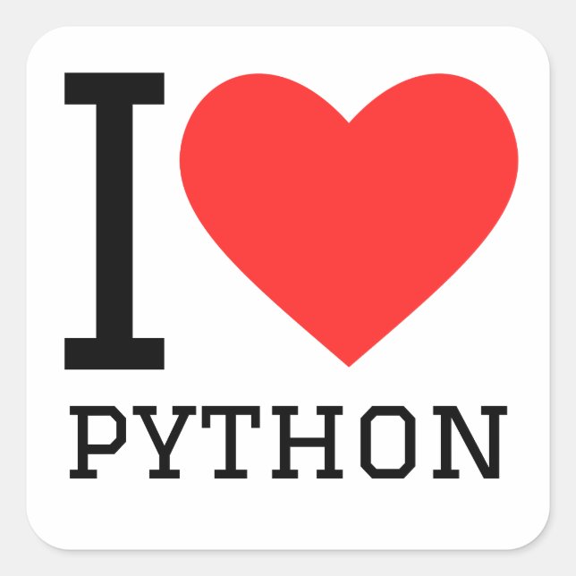 I Liebe Python Quadratischer Aufkleber (Vorderseite)