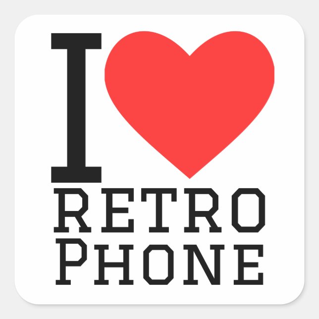 I Liebe Retro-Telefon Quadratischer Aufkleber (Vorderseite)