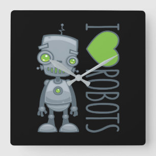 I Liebe Roboter Quadratische Wanduhr