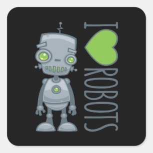 I Liebe Roboter Quadratischer Aufkleber