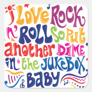 I Liebe Rock n Roll Quadratischer Aufkleber