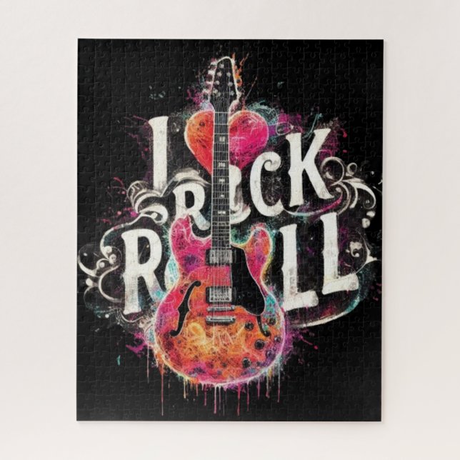 I Liebe Rock'n'Roll Electric Gitarre Malerei Rot (Vertikal)