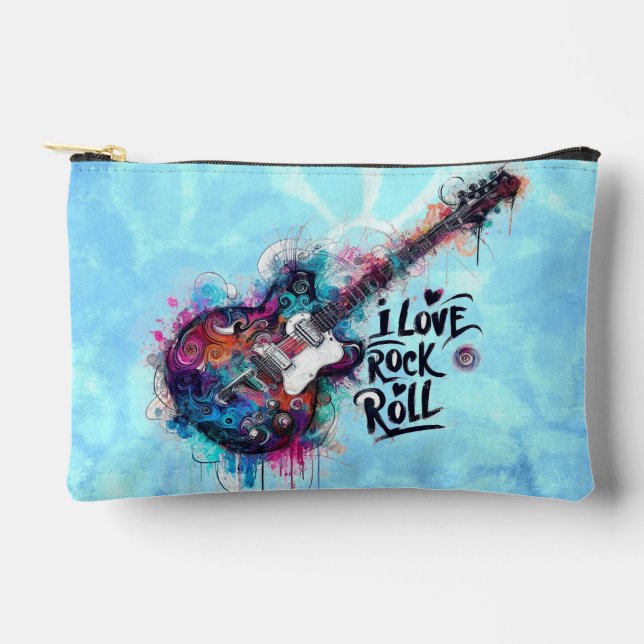 I Liebe Rock'n'Roll Electric Guitar Music Art Blue Zubehörtasche (Vorderseite)