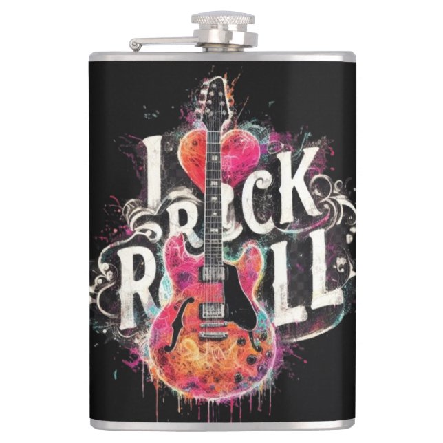I Liebe Rock'n'Roll Electric Guitar Painting Flachmann (Vorderseite)