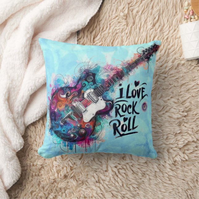 I Liebe Rock'n'Roll Electric Guitar Painting Kissen (Decke)