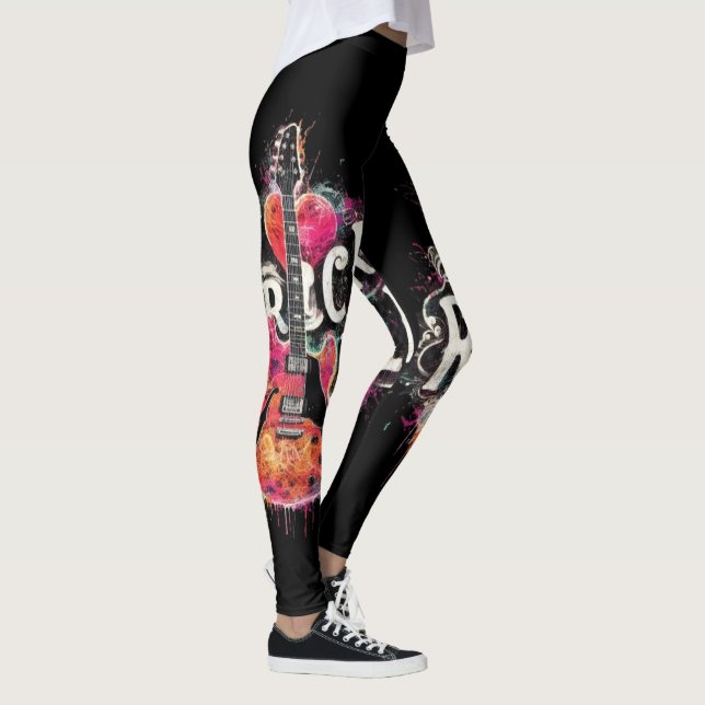 I Liebe Rock'n'Roll Electric Guitar Painting Leggings (Rechts)