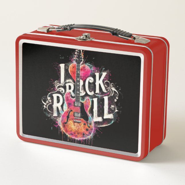I Liebe Rock'n'Roll Electric Guitar Painting Metall Brotdose (Vorderseite)