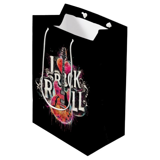 I Liebe Rock'n'Roll Electric Guitar Painting Mittlere Geschenktüte (Vorderseite Schrägansicht)