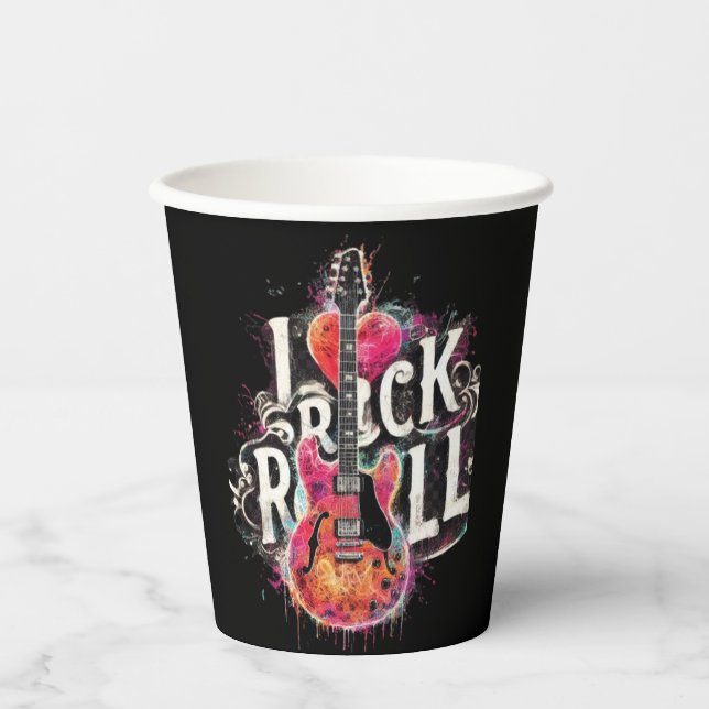 I Liebe Rock'n'Roll Electric Guitar Painting Pappbecher (Vorderseite)
