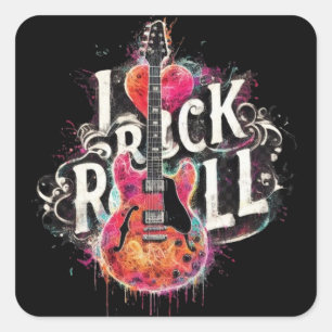 I Liebe Rock'n'Roll Electric Guitar Painting Quadratischer Aufkleber