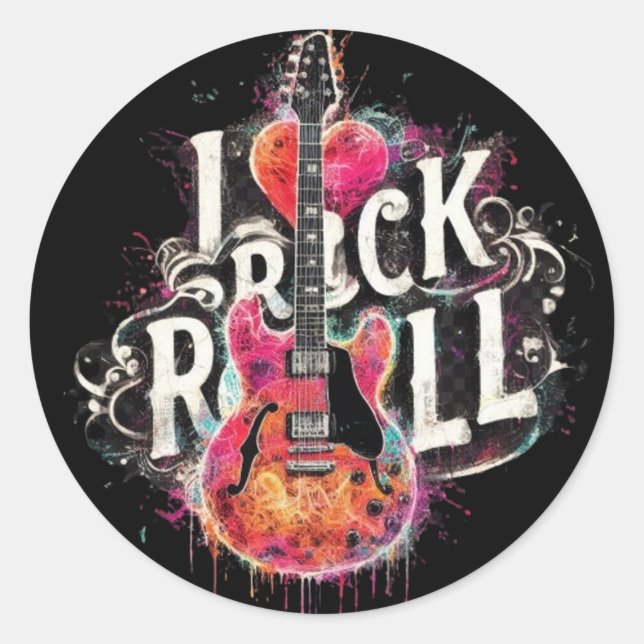 I Liebe Rock'n'Roll Electric Guitar Painting Runder Aufkleber (Vorderseite)