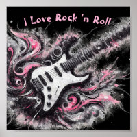 I Liebe Rock'n'Roll Electric Guitar Pink Black