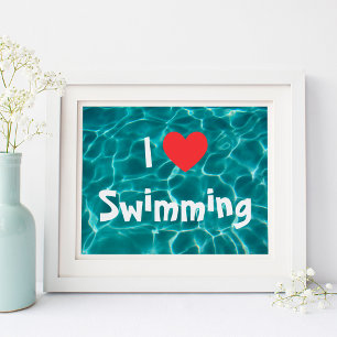 I Liebe Rotes Herz mit Aqua Pool Wasser Poster
