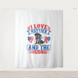 I Liebe Rotties und USA Wandteppich