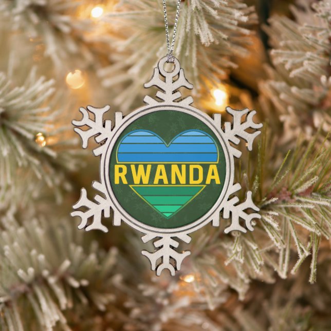 I Liebe Ruanda, ruandisches ruandisches Herz Schneeflocken Zinn-Ornament (Baum)
