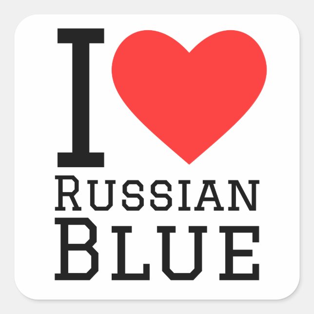 I Liebe Russisch blau Quadratischer Aufkleber (Vorderseite)