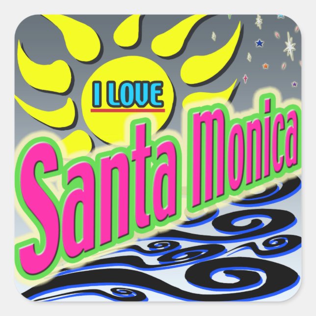 "I LIEBE Santa Monica: Night Sunshine" Aufkleber! Quadratischer Aufkleber (Vorderseite)