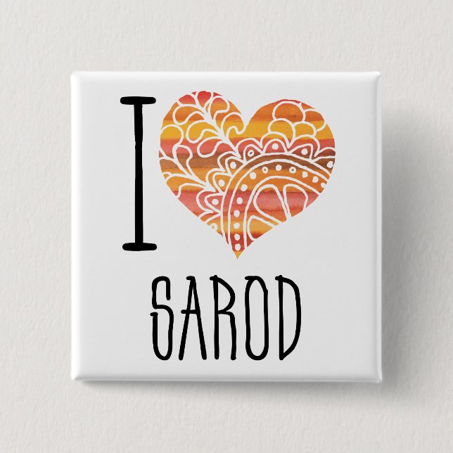 I Liebe Sarod Orange Mandala Heart Button (Vorderseite)