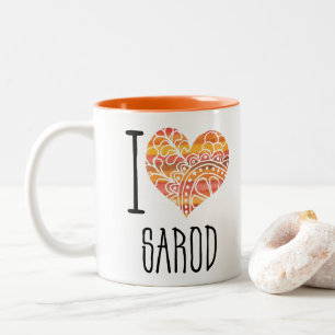I Liebe Sarod Orange Mandala Heart Zweifarbige Tasse