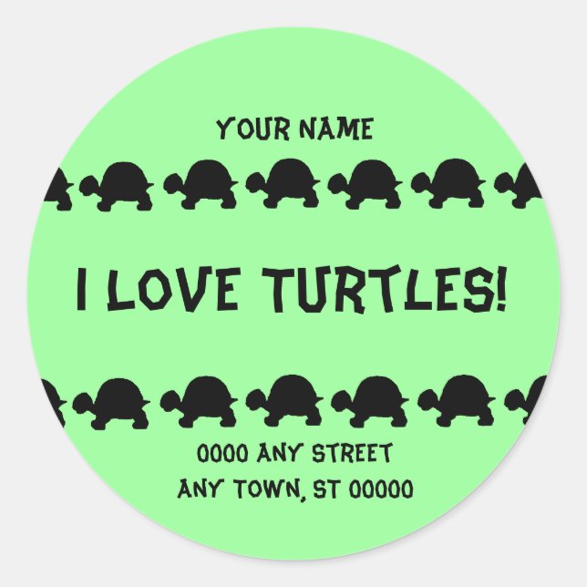 I Liebe Schildkröten Name und Anschrift Etiketten  Runder Aufkleber (Vorderseite)
