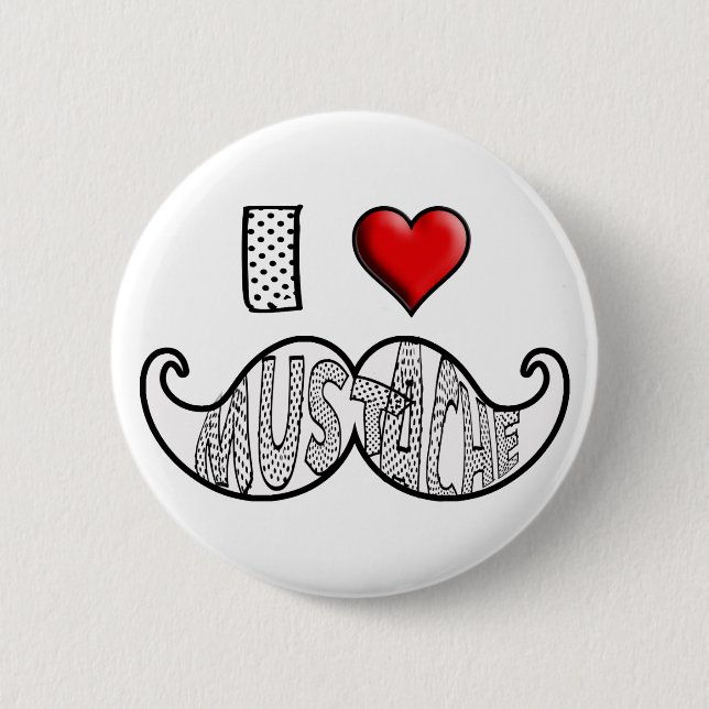 I Liebe-Schnurrbart Button (Vorderseite)