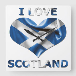I Liebe Schottland Herzenflagge Quadratische Wanduhr