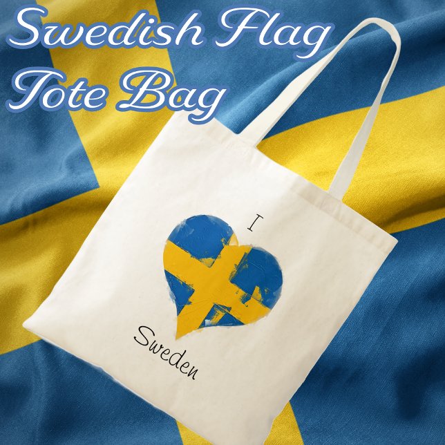 I Liebe Schweden Druckgezeichnete Herzenflagge Tragetasche (I Heart Sweden Swedish Flag Tote Bag)