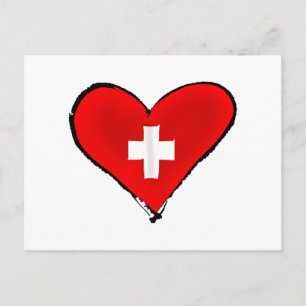 I Liebe Schweiz Schweizer Flagge Herzdesign Gesche Postkarte