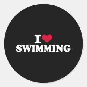 I Liebe schwimmen Runder Aufkleber