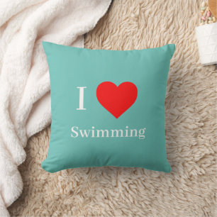 I Liebe Schwimmtypografie & Rotes Herz Minze Grün Kissen