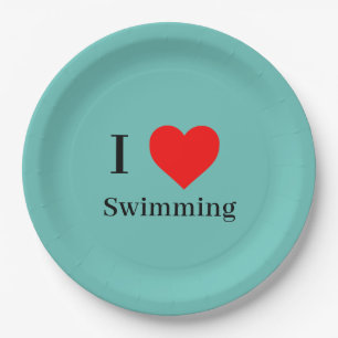 I Liebe Schwimmtypografie & Rotes Herz Minze Grün Pappteller