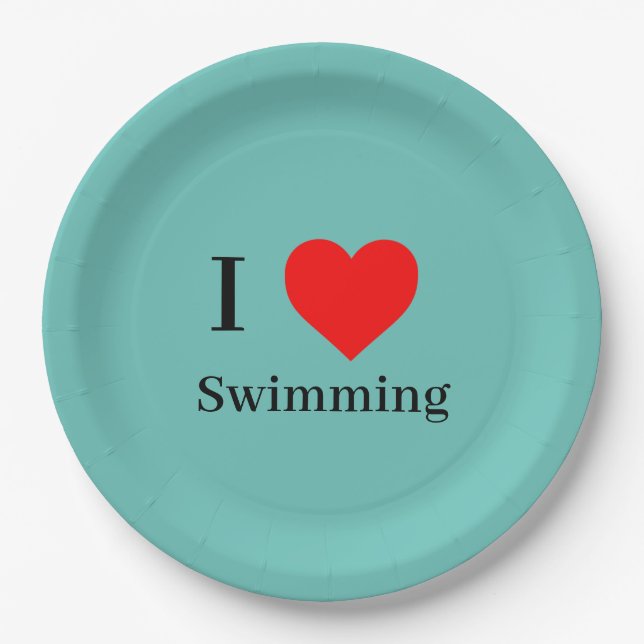 I Liebe Schwimmtypografie & Rotes Herz Minze Grün Pappteller (Vorderseite)