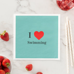I Liebe Schwimmtypografie & Rotes Herz Minze Grün Serviette