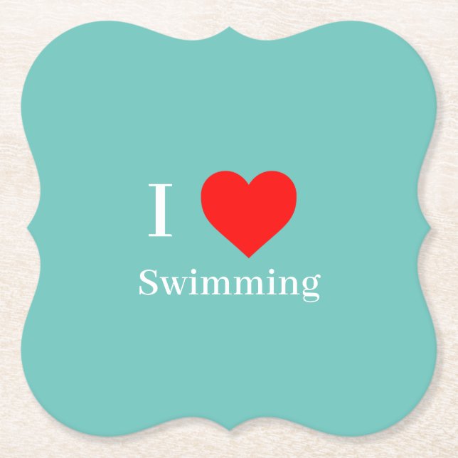 I Liebe Schwimmtypografie & Rotes Herz Minze Grün Untersetzer (Vorderseite)