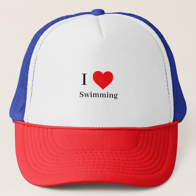I Liebe Schwimmtypografie & Rotes Herz Truckerkappe (Vorderseite)