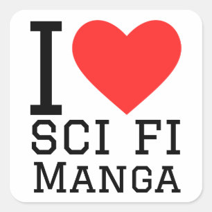 I Liebe sci fi manga Quadratischer Aufkleber