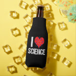 I Liebe Science Flaschenkühler<br><div class="desc">Eine coole Wissenschaftslehrer-Flasche cooler in Schwarz, die ein phantastisches I-Liebe-Wissenschaftsmuster mit einem roten Herz zeigt, umhüllt von einem Atom-Modell.</div>