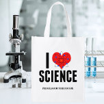 I Liebe Science Personalisiert Scientist Atom Mode Wiederverwendbare Einkaufstasche<br><div class="desc">Niedlich I Liebe Science wieder verwendbare Lebensmitteltasche mit Ihrem Namen angepasst. Features ein Atom-Modell vor dem Herzen. Perfektes Geschenk für einen Naturwissenschaftslehrer.</div>